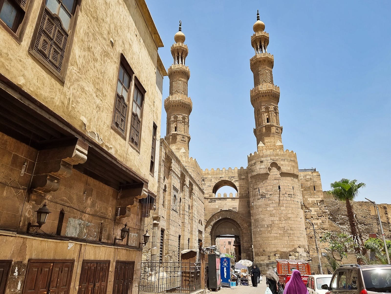 Bab Zuweila and the later minarets rising above its gateway in Cairo