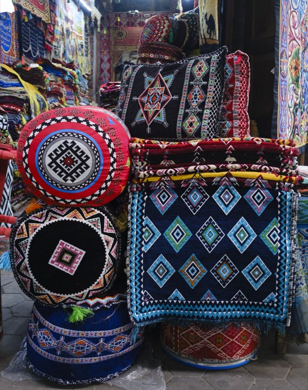 Textile work displayed on Khayamiya Street in Cairo